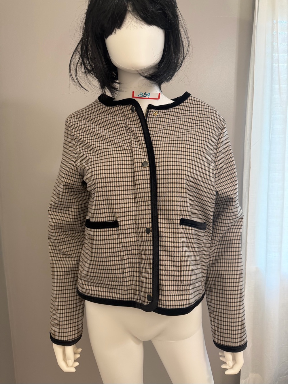 Joie Beige Checked Blazer with Black Trim